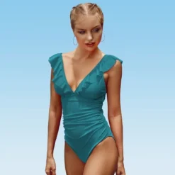 Women's Ruffled Lace Up One Piece Swimsuit -Cupshe -Cupshe GUEST eba6137b fa17 48b9 aa88 fac00a1efc23