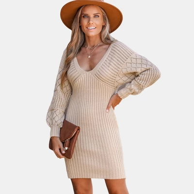 Women's Crochet V-Neck Mini Sweater Dress - Cupshe 9 Women's Crochet V-Neck Mini Sweater Dress - Cupshe - Image 7