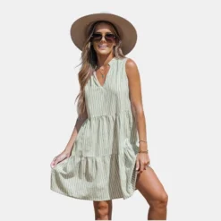 Women's Striped V-Neck Mini Dress - Cupshe -Cupshe GUEST ee77d421 0462 48c1 ac3d 81ff480f2ac1