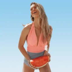 Women's Plunge Neck Halter One Piece Swimsuit - Cupshe -Cupshe GUEST ee8f45b8 2d87 43de a1b9 89d2ddbba701