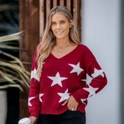 Women's Star Pattern V-Neck Drop Sleeve Sweater - Cupshe -Cupshe GUEST ef660d81 2fef 48ce 891f 7c0d516a0a03