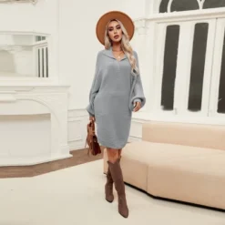 Women's Chunky Knit V-Neck Collar Sweater Dress - Cupshe -Cupshe GUEST f1df833c 1439 4cd3 b93b 46e19760d2c4