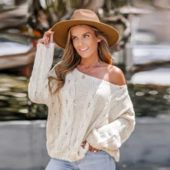 Women's Cream Cable Knit Drop Sleeve Sweater - Cupshe -Cupshe GUEST f25563d4 c8c0 4d47 830e 0433853b8641