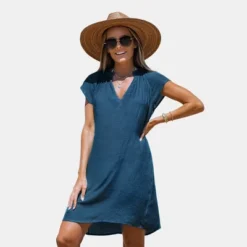 Women's V-Neck Short Sleeve Mini Cover-Up Dress - Cupshe -Cupshe GUEST f2f7b55a 2c58 481a ae5c 558683340546