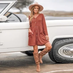 Women's Button-Front Long Sleeve Mini Dress - Cupshe -Cupshe GUEST f316a27a b1e7 4cde 81cc 88760700bc5f