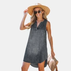 Women's Denim V-Neck Mini Dress - Cupshe -Cupshe GUEST f343652c 6253 4402 80d3 d8754c08b0e0