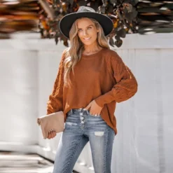 Women's Pumpkin Spice Textured Knit Sweater - Cupshe -Cupshe GUEST f3535acd c632 431b 86d1 d9c322140569