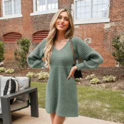 Women's Honeycomb Knit V-Neck Mini Sweater Dress - Cupshe 10 Women's Honeycomb Knit V-Neck Mini Sweater Dress - Cupshe -Cupshe GUEST f4722d74 b047 4367 90a5 f429dc0e7c1c