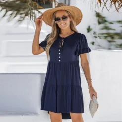 Women's Tie Neck Button-Front Babydoll Dress - Cupshe -Cupshe GUEST f56c984c 30e8 425c 8bb5 a844b7f50dbc