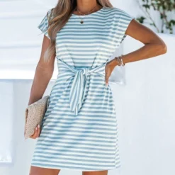 Women's Striped Knotted Belt Mini Dress - Cupshe -Cupshe GUEST f5fb51a2 98c4 4631 ac03 f1f40499a680