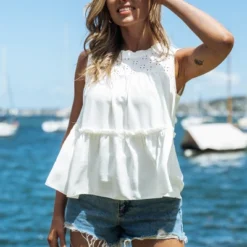 Women's Eyelet Ruffled Tank Top - Cupshe -Cupshe GUEST f6865100 91ea 4c69 b385 3b551ea19d39