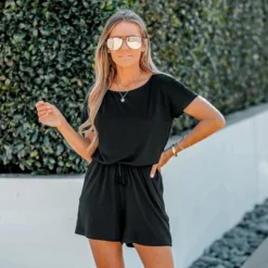 Women's Boat Neck Short Sleeve Romper - Cupshe