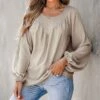 Women's Apricot Peasant Sleeve Shirred Top - Cupshe