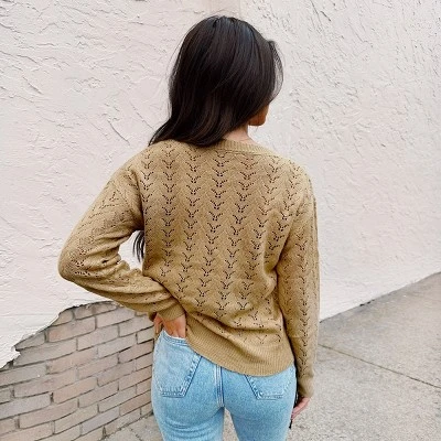 Women's Pointelle Knit V Neck Long Sleeve Sweater -Cupshe 4 Women's Pointelle Knit V Neck Long Sleeve Sweater -Cupshe - Image 2