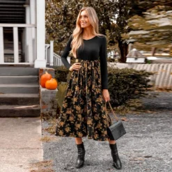 Women's Belted Floral Print Long Sleeve Maxi Dress - Cupshe -Cupshe GUEST fa35383f 03b2 43bb 870e c315a5d18f8d