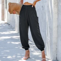 Women's Smocked High Waist Ruched Joggers - Cupshe -Cupshe GUEST fb1733a5 fab1 4970 ae35 c42d05cfdc26