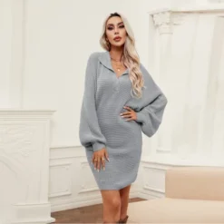 Women's Chunky Knit V-Neck Collar Sweater Dress - Cupshe -Cupshe GUEST fb291593 ace1 4250 9680 34de9392c703