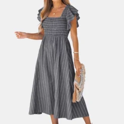 Women's Pinstriped Smocked Midi Dress - Cupshe -Cupshe GUEST fb807d25 dd50 4ad1 99c6 126f501c03cd