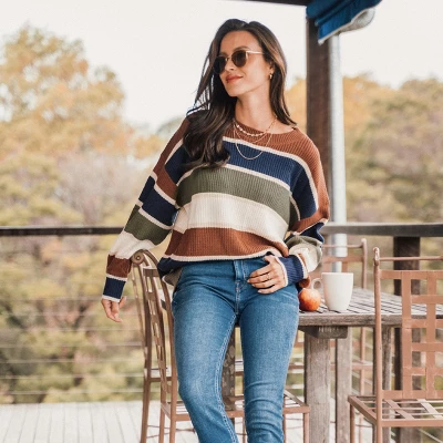 Women's Striped Drop Shoulder Sweater - Cupshe 8 Women's Striped Drop Shoulder Sweater - Cupshe - Image 6