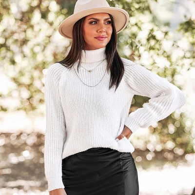 Women's Ribbed Turtleneck Long Sleeve Sweater - Cupshe 4 Women's Ribbed Turtleneck Long Sleeve Sweater - Cupshe - Image 2