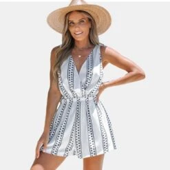 Women's Geo Print Wide Strap Romper - Cupshe -Cupshe GUEST fcba1cd9 18f1 47de a26d 4ab1818cfa40