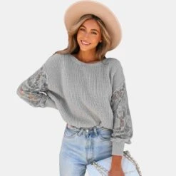 Women's Rib Contrast Floral Lace Rib Sweater - Cupshe -Cupshe GUEST fcec42ca 0539 48f4 aabf d33cfb5e80fb