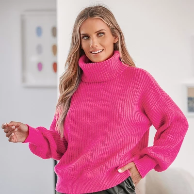 Women's Chunky Knit Turtleneck Long Sleeve Sweater - Cupshe 3 Women's Chunky Knit Turtleneck Long Sleeve Sweater - Cupshe