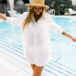 Women's White Semi-Sheer Shirt Cover Up -Cupshe -Cupshe GUEST fdb2b259 ca54 4cfa 8375 78b4a0683372