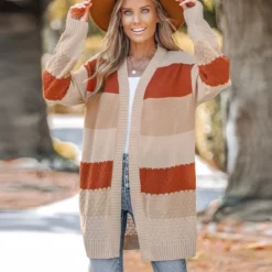 Women's Striped Textured Knit Open Front Cardigan - Cupshe