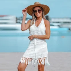 Women's Crochet Tassel Halter Cover-Up Dress - Cupshe -Cupshe GUEST fe108170 6bf9 49e6 affd e0b9aa3746e0