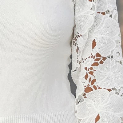 Women's Floral Lace Bishop Sleeve Fitted Sweater - Cupshe 7 Women's Floral Lace Bishop Sleeve Fitted Sweater - Cupshe - Image 5